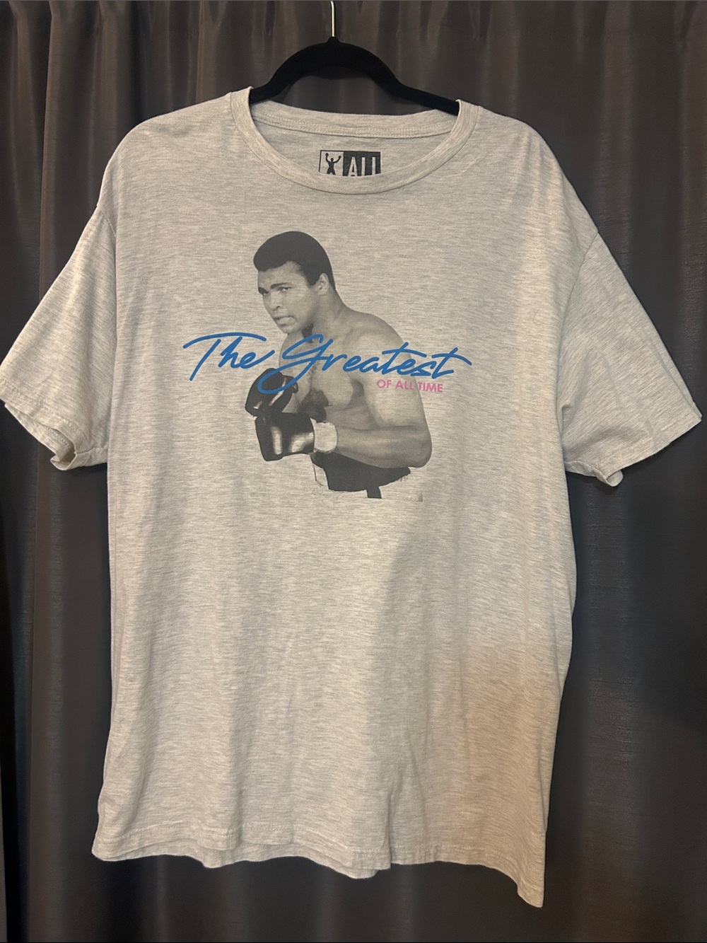 Light Gray Men's Short-Sleeve Graphic Tee with Blue Script